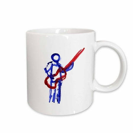 

3dRose Bass player red blue Sketch musician art Ceramic Mug 11-ounce