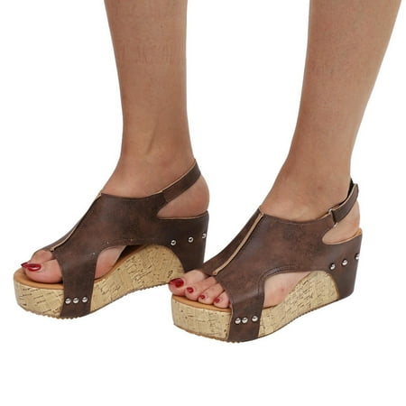 

YanHoo Clearance Women s Open Toe Buckle Ankle Strap Platform Wedge Sandals