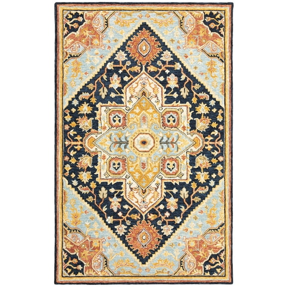 Moretti Dulce Area Rug 28408 Traditional Navy Vines Bulbs 2' 6" x 8' Rectangle