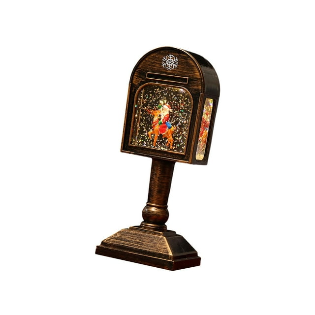 Bola de nieve navideña, linterna, caja de música, decoración de mesa, diseño de buzón, regalos, linterna de agua con purpurina en espiral para bar Papá Noel cabalgando