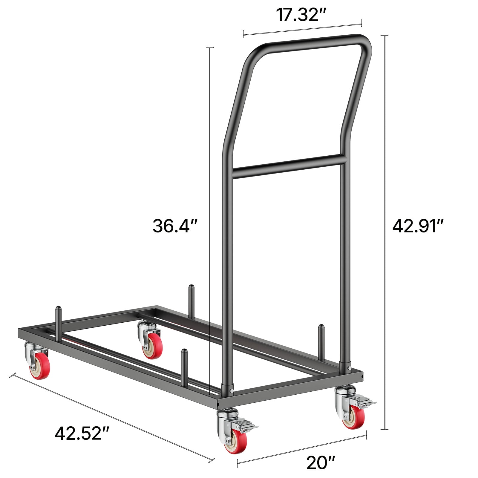 VEVOR Folding Chair Rack, 300 LBS Capacity, L-shape Horizontal Placement Chair Cart for 25 Chairs, Heavy-duty Metal Chair Storage Dolly with Rubber Wheels and Holders,Large Chair Holder,Matte Black