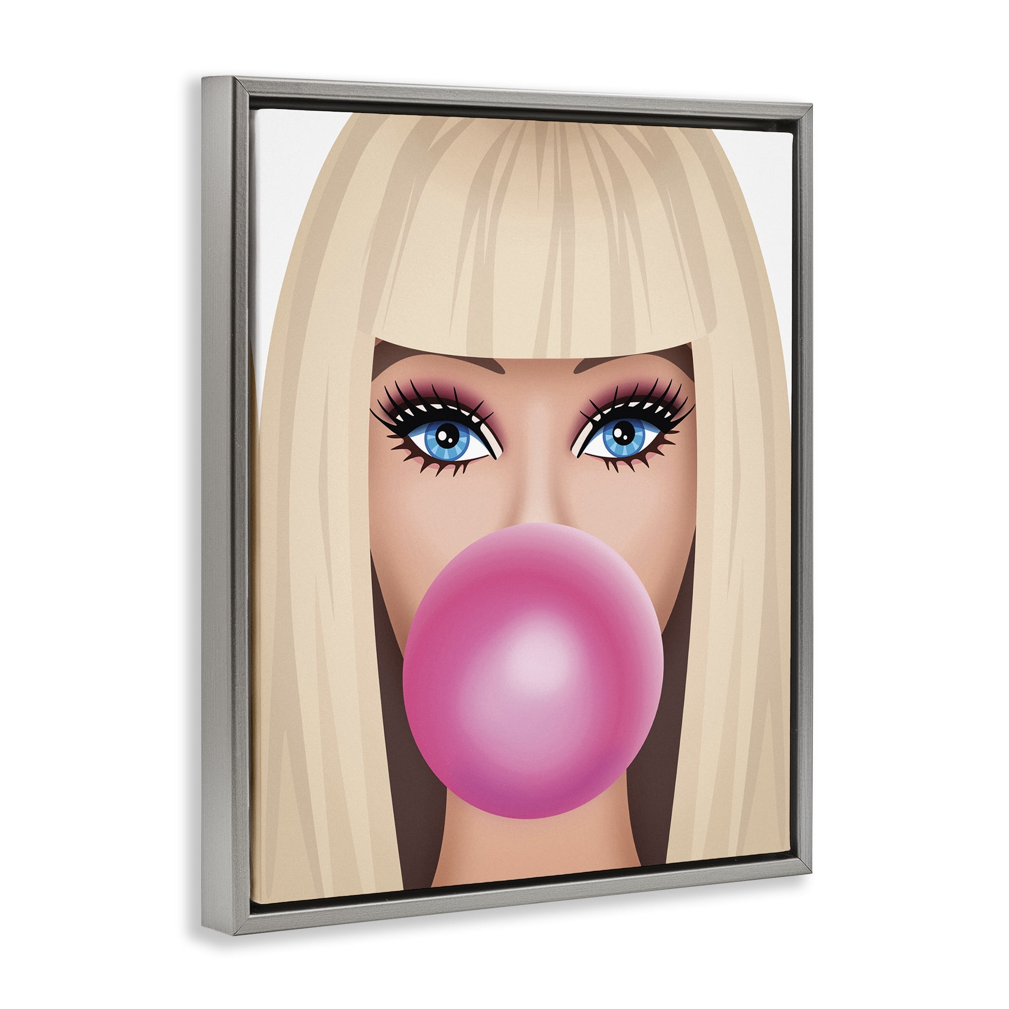 Stupell Industries Blonde Girl & Bubblegum People Painting Gray Floater Framed Canvas Art Print Wall Art, 25 x 31
