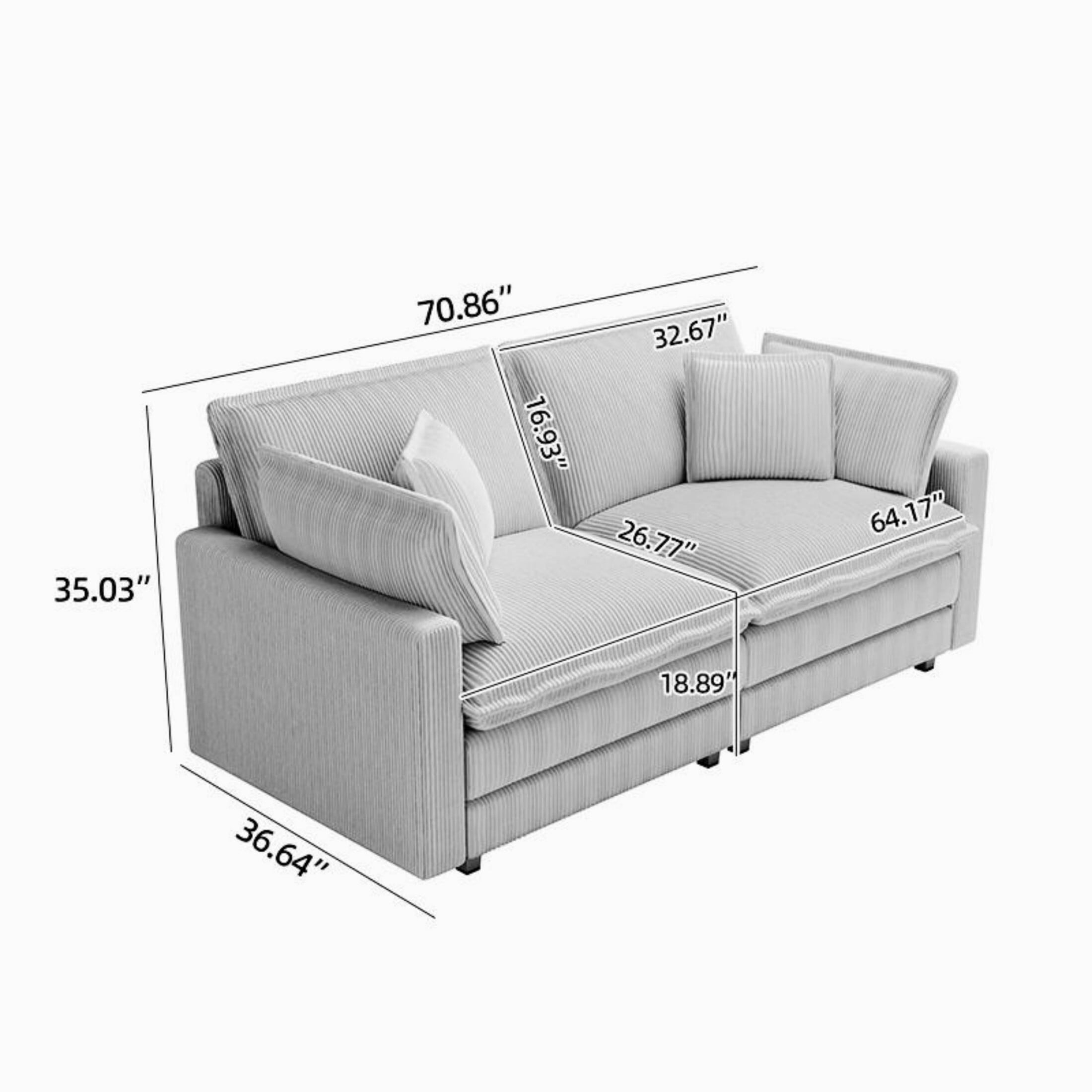 AENKYO 70.86'' Oversized Deep Seat Loveseat Sofa, Corduroy 2-Seater Couch with 4 Pillows, Black