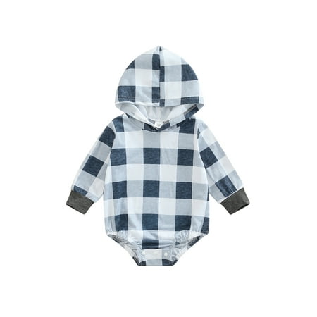 

wybzd Newborn Baby Boys Autumn Checkered Hooded Romper Mixed Color Plaid Pattern Long Sleeve Sweatshirt 3 Months-24 Months