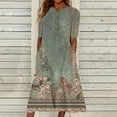 thumbnail image 2 of Summer Dress Fashion Vintage Round Neck Short Sleeve Floral Midi Dresses for Women Casual Loose Plus Size Dress with Pocket Army Green L, 2 of 5