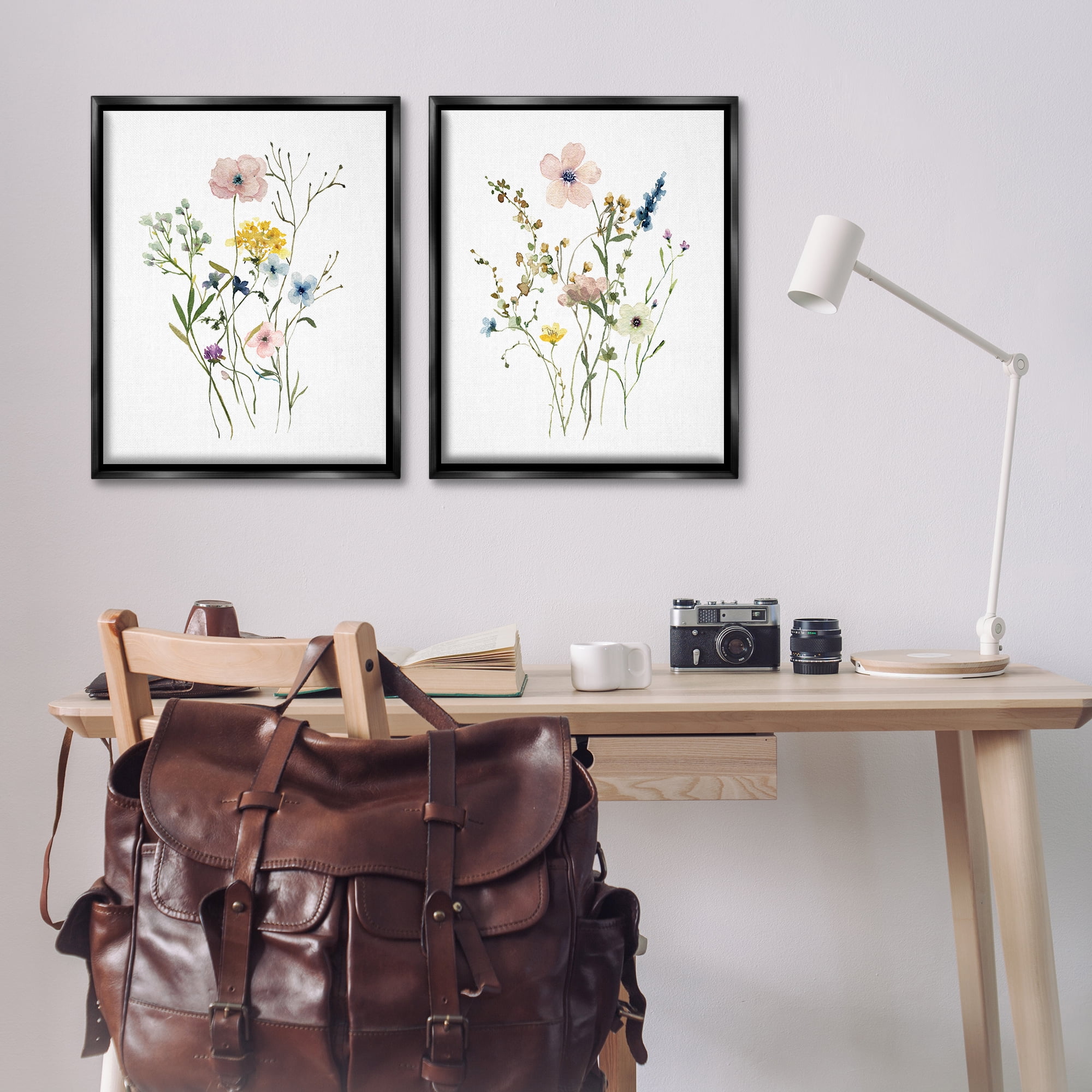 Stupell Industries Artfully Arranged Wildflowers Plants & Flowers Painting Black Floater Framed Canvas Art Print Wall Art, 31 x 25, Set of 2
