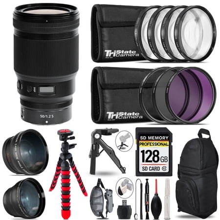 Nikon NIKKOR Z 50mm f/1.2 S Lens- 3 Lens Kit + Tripod + Backpack - 128GB Accessory Bundle