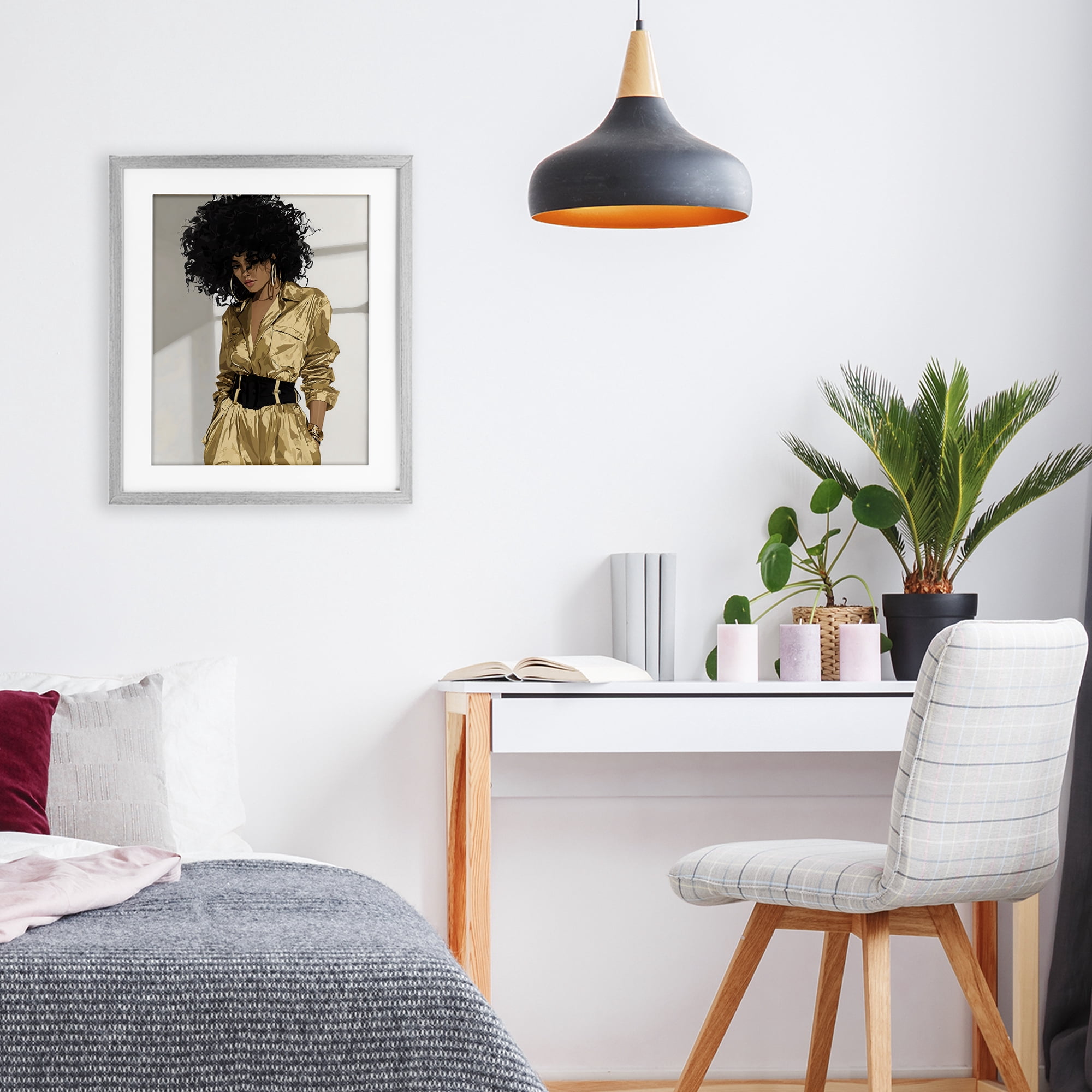 Stupell Industries Elegant Woman in Chic Jumpsuit Gray Framed Print Under Glass, design by Franklyn Gregory