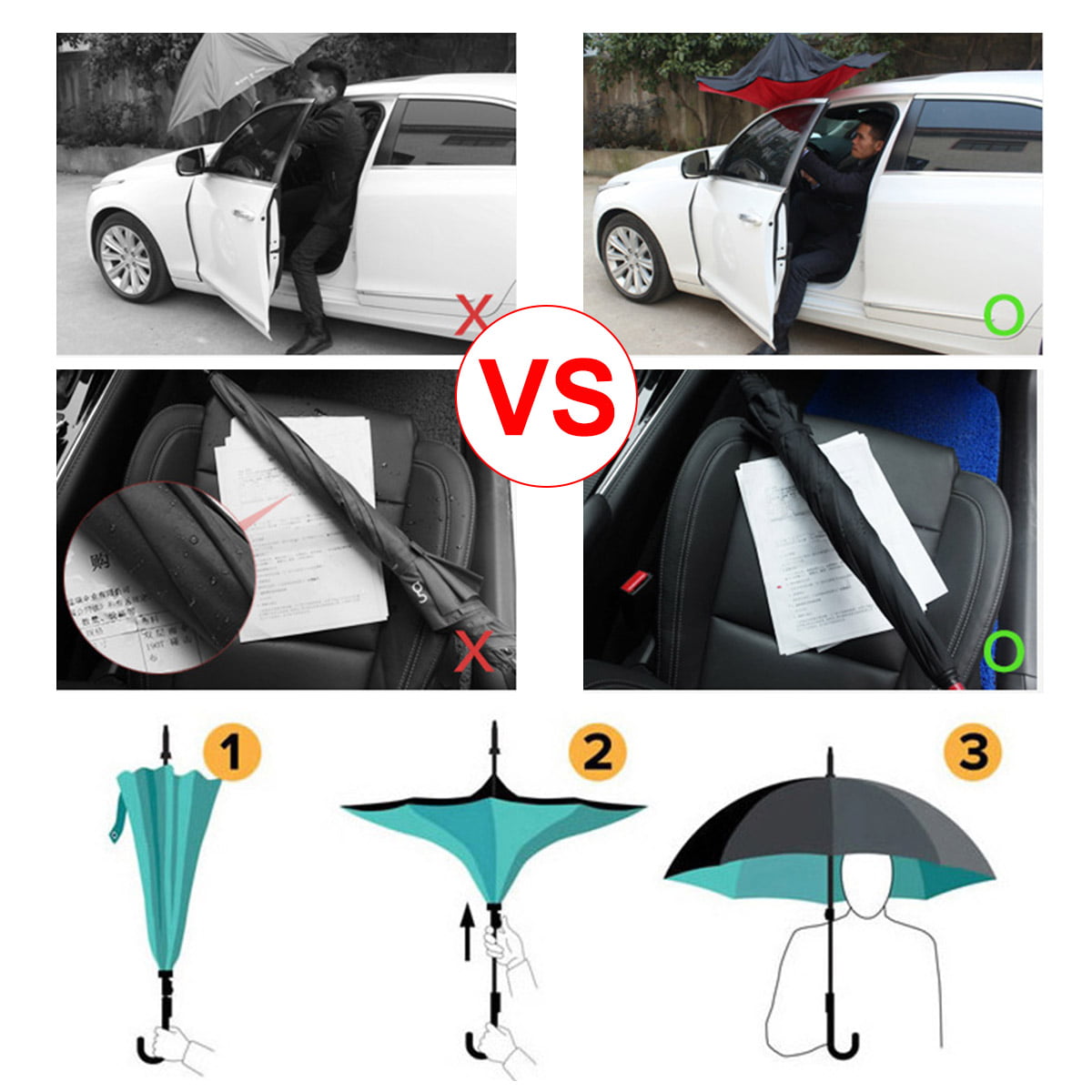 Burgundy Double Layer Inverted Umbrellas C Shaped Handle Reverse Folding Windproof Umbrella for Men and Women 