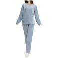 thumbnail image 2 of Mifsaly Flannel Pajamas for Women Set Chunky Lounge 2 Piece Winter Pjs Loose Homewear Crewneck Long Sleeve Sleepwear Soft Cozy Casual Nightwear Thermal Wide Leg Pants with Pockets Fuzzy Loungewear, 2 of 7