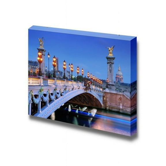 Beautiful Scenery Landscape The Alexander Iii Bridge Across River Seine in Paris France - Canvas Art Wall Art - 12" x 18"
