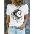 thumbnail image 1 of Women's Black Geometric Crescent Moon & Stars Print T-Shirt - Soft Stretchy Summer Casual Streetwear Top with Round Neck, Short Sleeve, Machine Washable, 1 of 6