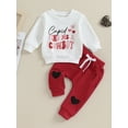 thumbnail image 2 of Suealasg Toddler Baby Boy Valentine's Day Clothes 3M 6M 9M 12M 18M 24M Infant Long Sleeve Letter Print Sweatshirt Elastic Waist Pants 2PCS Casual Spring Tracksuit Outfits for Newborn Boy, 2 of 9