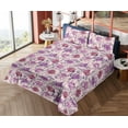 thumbnail image 4 of Ambesonne Flowers Boho Fitted & Flat Sheet with Shams 4 Pcs Set, Wild Meadow Blossoms, Full, Soft Pink and Dark Purple, 4 of 5