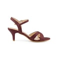 thumbnail image 3 of BLISSFUL STEP Women's Shoes Kitten Heel Open Toe Cross Straps Adjustable Ankle Strap Sandals Burgundy 6, 3 of 8