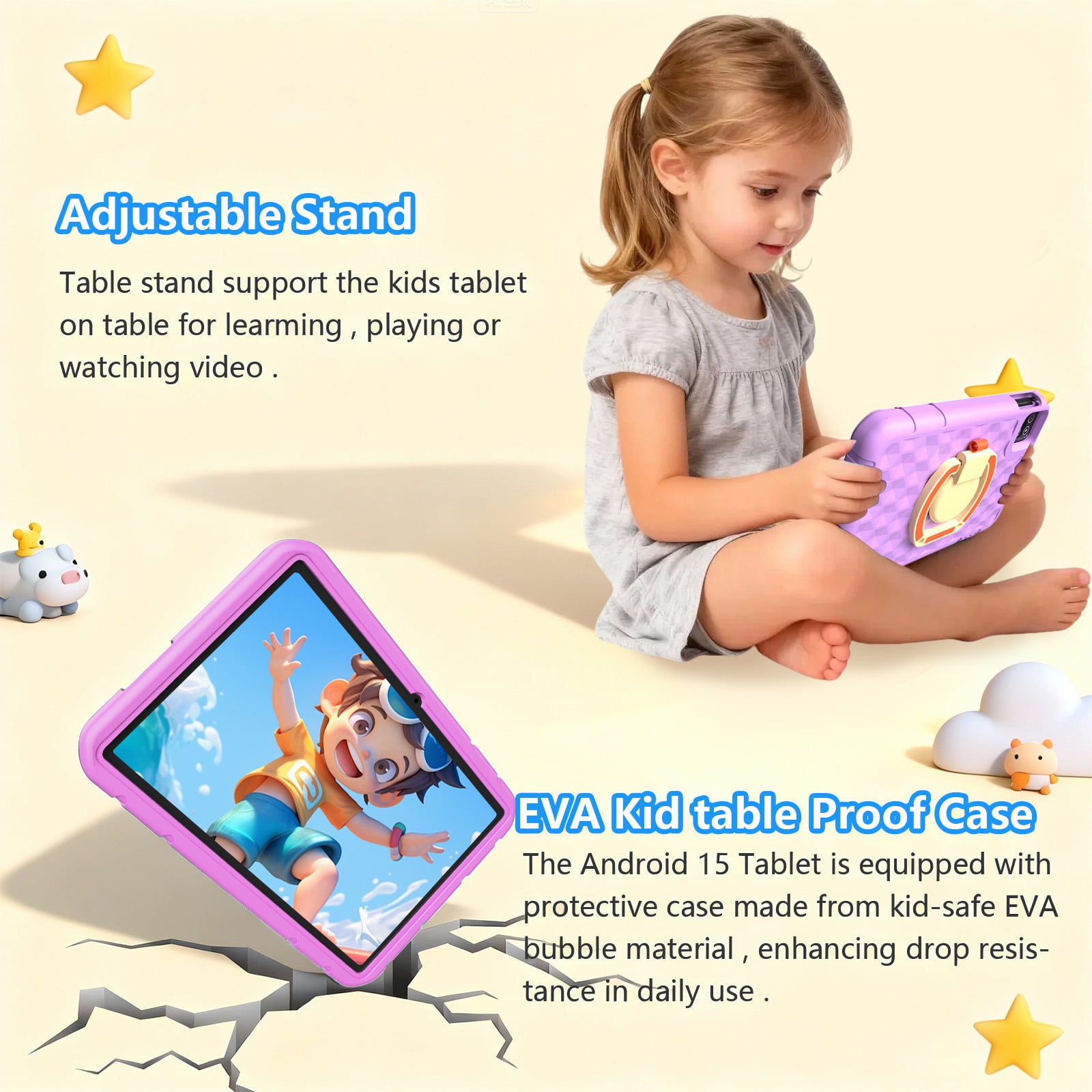 Android 15 Tablet, 10.1 inch Kids Tablet, Octa-core CPU, 20GB+128GB+1TB Expand Tablets for Kids with Kids Space, Parental Control, 6000mAh Big Battery, HD Touchscreen Display Tableta