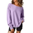 thumbnail image 2 of BXINGOHAI Womens Casual Fall Tops 2024 Crewneck Long Sleeve Shirts Dropped Shoulder Loose Fit Basic T Shirts Outdoor Loungewear Tee Clothes Under $10 Purple,S, 2 of 6