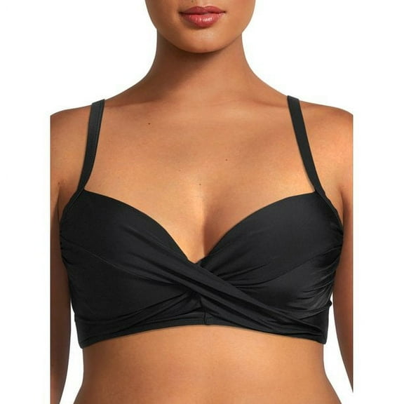 Nicole Miller BLACK Twist Front Bikini Top   Hi Waist Shirred Bottom 2Pc XL