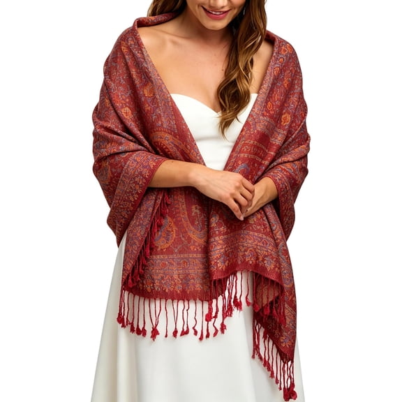 Paisley Shawl Wrap for Women - Soft Large Jacquard Boho Scarf Warp