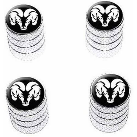 Ram Head White on Black Tire Rim Wheel Aluminum Valve Stem Caps, Multiple