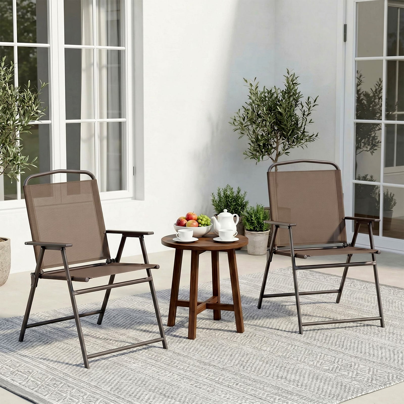 LAZY BUDDY 2-Pack Folding Patio Chairs, Breathable Mesh Outdoor Chairs with Armrests, Foldable Dining Chairs for Backyard, Poolside, Camping