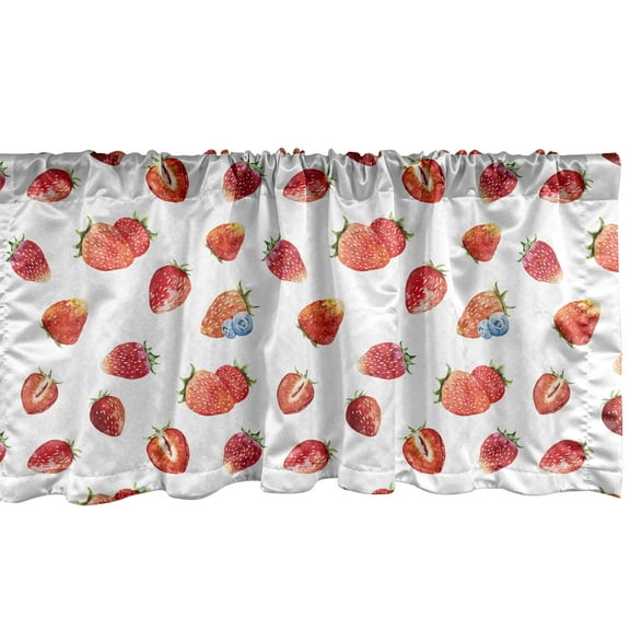 Ambesonne Watercolor Window Valance, Strawberry Blueberry, 54" X 18", Slate Blue Vermilion