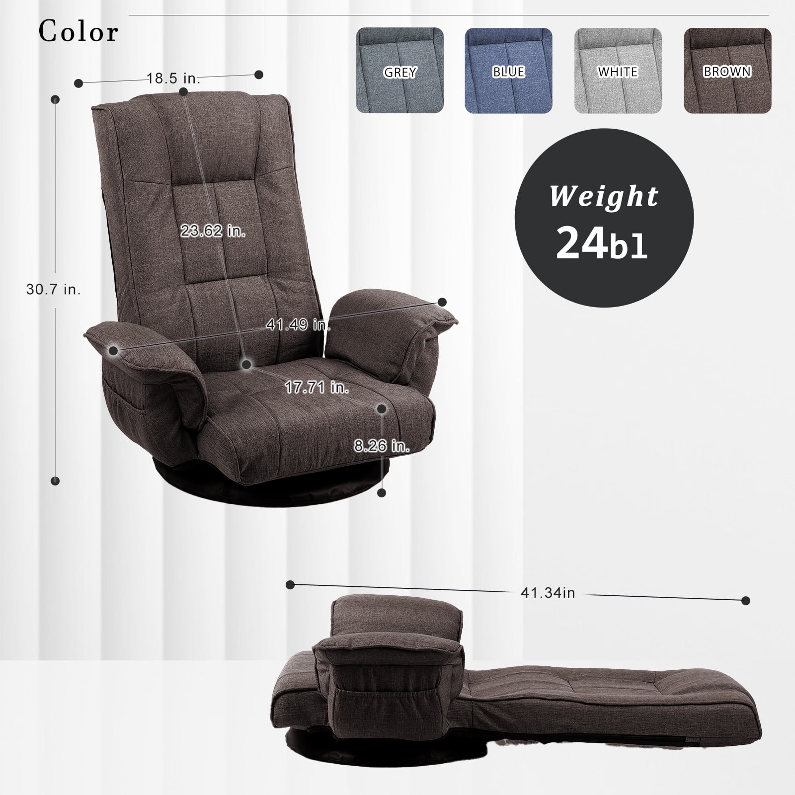 360 Degree Swivel Floor Chairs for Adults, Gaming Floor Chair with Back Support, 14 Angles Adjustable Comfortable Floor Lounge Chair Folding Video Game Chairs Office Bedroom