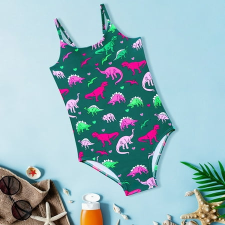 

Gubotare Little Girls Dinosaur Printed 1 Piece Swimsuit Toddler Beach Sport Swimwear UPF 50+ Girls Swimsuit Girls Spa 1 12 Green 6-7 Years