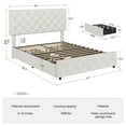 thumbnail image 3 of TROPOW King Size Bed Frame,with 4 Storage Drawers and Adjustable Headboard, Linen Upholstered Platform Bed Frame, Diamond Stitched Button Tufted, No Box Spring Needed,White, 3 of 10