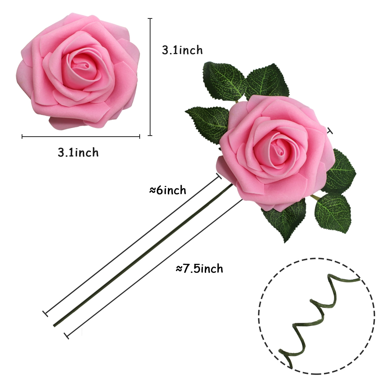 50 PCS Dark Pink Artificial Flowers Real Looking Faux Foam Fake Roses with Stems for Wedding Decoration Bridal Shower Centerpieces Arrangements Party Tables Decor