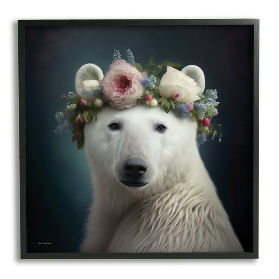 Stupell Industries Polar Bear & Rose Garland Animals & Insects Painting Black Framed Art Print Wall Art, 12 x 12