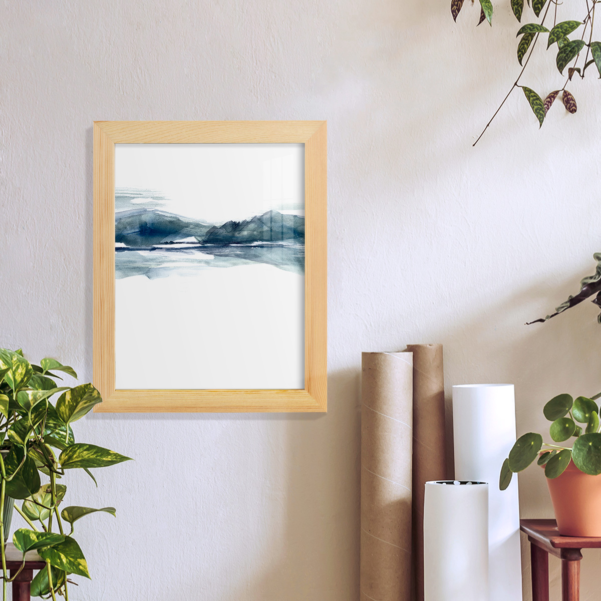 Stark Horizon II - Framed Print w/glass - Natural Wood