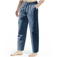thumbnail image 2 of hopeusnice Mens Loose Wrinkled with Pockets Workout Casual Beach Cotton Linen Wide Leg Lounge Trousers Activewear Solid Color Elastic Waist Drawstring Fashion Summer Pants Blue XL, 2 of 6