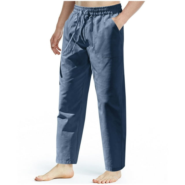 Pantalones largos para hombre, lisos, informales, con múltiples bolsillos, para exteriores, con cintura elástica, largos