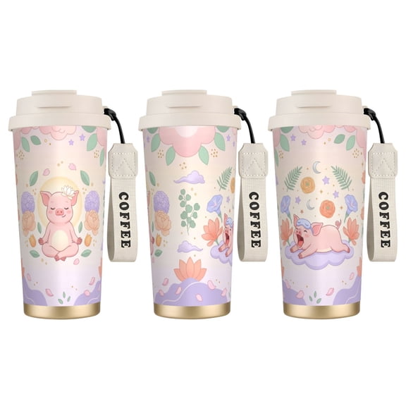 1pc Pig Tumbler 18oz Happy Spider & Web Pig Pattern, Fun Halloween Leak-proof Insulated Mug
