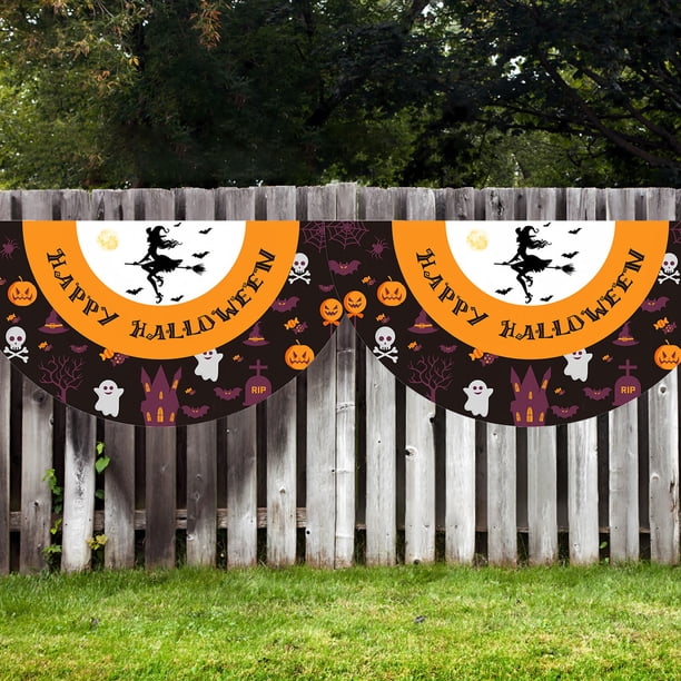 Banderas de Halloween, Banderolas, Vallas, Colgantes para Pared, Decoraciones para Interior y Exterior, Bandera con Forma de Abanico - A