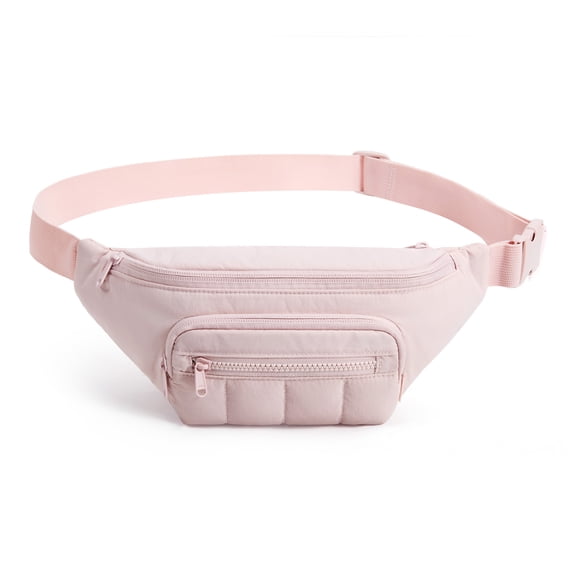 BAGSMART Fanny Packs for Women Two Way Zipper Belt Bag with Adjustable Strap, Puffy Fashion Waist Packs for Traveling Workout, Pink