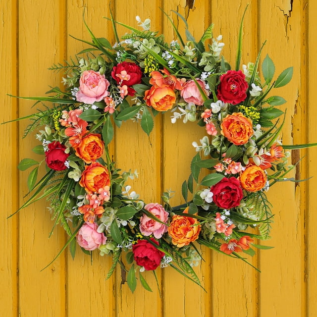 Mini Decor,Mini Peony Simulation Spring Flower Wreath Realistic Appearance Long Service Life Versatile Welcome Sign,Festive Decor for Courtyard Door Hanging Home Wedding Banquet Holiday Decors