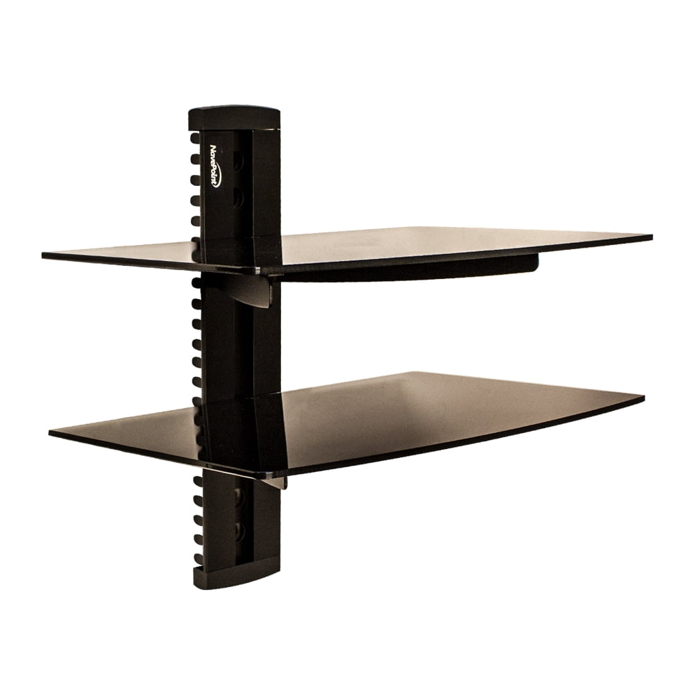 NavePoint Wall Mount Bracket Dual Medium Glass Floating Shelf For DVD