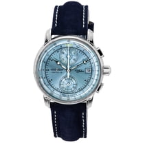 Zeppelin Chronograph Leather Strap Men's Wristwatch, Blue, (86704)