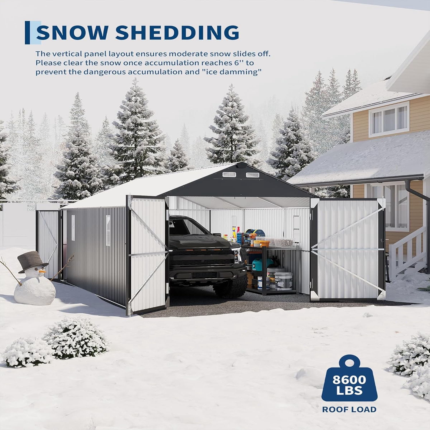 Gaderth 12x20 ft Enclosed Metal Car Port, Carport with Vertical Steel Roof for All-Weather Use, Reinforced Frame and Steel Roof, Metal Garage Shed for Full-Sized Pickup Trucks & SUV