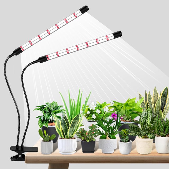 Grow Lights for Indoor Plants Heads LED Full Spectrum Lamps With Clips Dimmable Levels andTimer for Growing