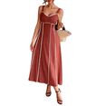thumbnail image 2 of Vestido A Rayas para Mujer, con Tirantes Finos, y , Fluido Rojo Ladrillo L, 2 of 8