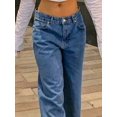 thumbnail image 4 of Women's High - Waisted Wide - Leg Jeans Loose Fit Retro Minimalist Trend Casual Everyday Sexy Straight Pants-Diagonal Pocket Jeans Cotton Denim Classic Button Design Multiple Washes (Blue/Gray) Casua, 4 of 4