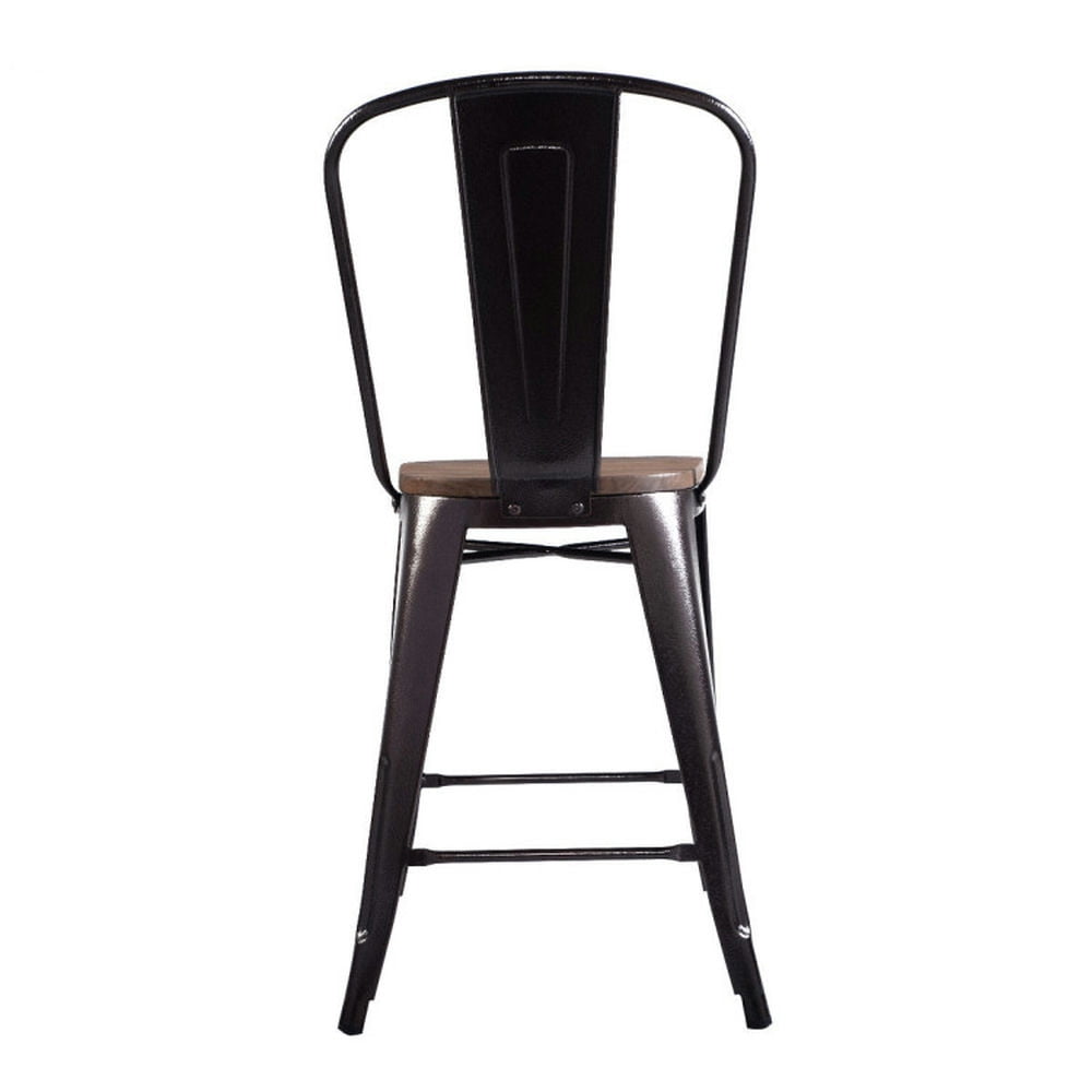Demi Bonn Set of 4 Industrial Metal Counter Bar Stool Dining Chairs with Removable Backrests, Brown