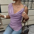 thumbnail image 2 of Women's Draped Cowl Neck Ruched Sleeveless Tank Top Going Out Tops Elegant Brunch Outfit Summer Beach Vacation Going Out Womens Tops Purple XL, 2 of 5
