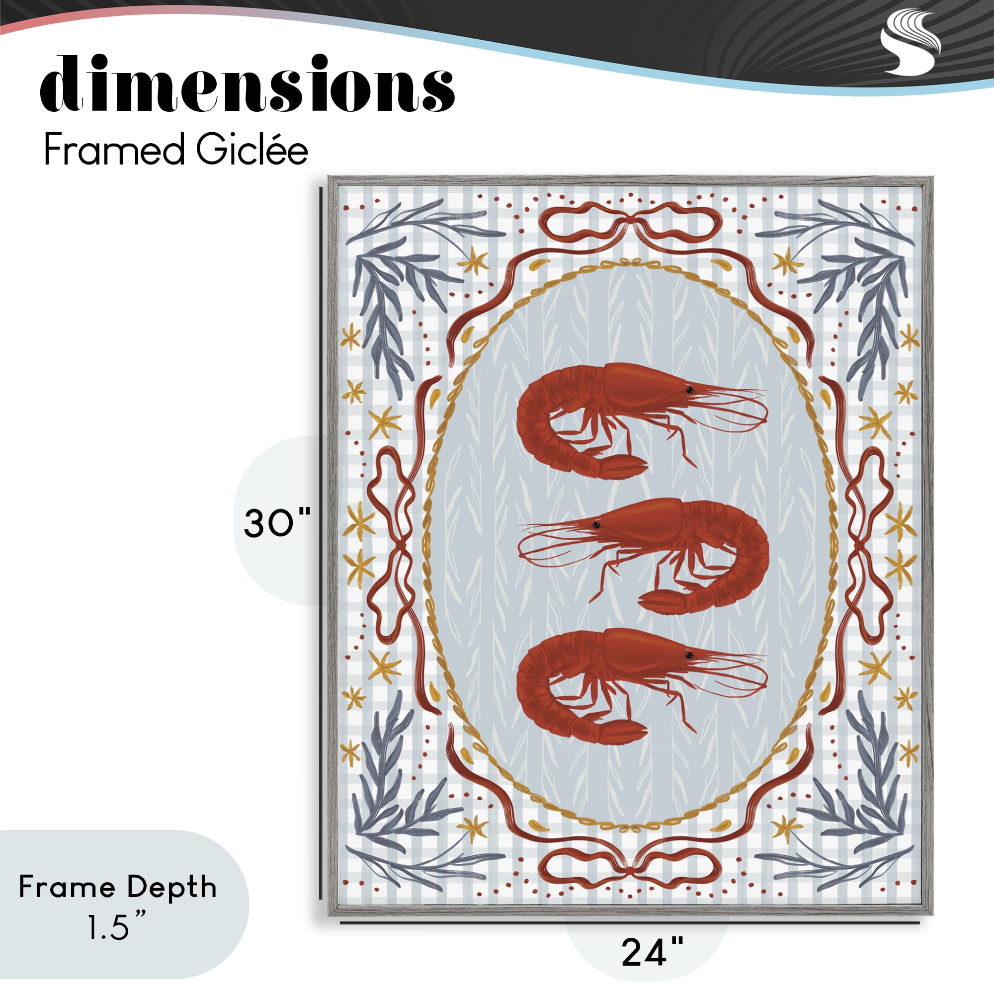 Stupell Industries Three Red Prawns on Gingham Gray Framed Giclee Art, design by Vero Illustrates
