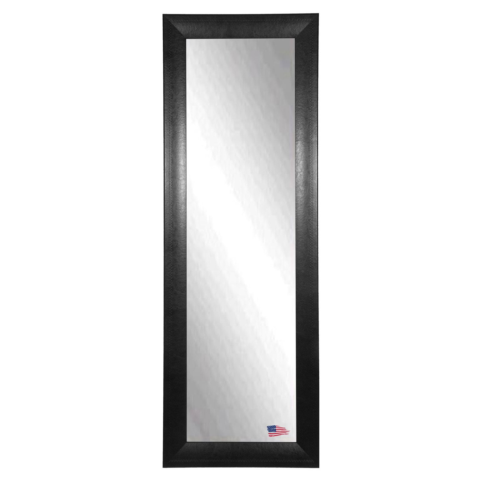 Rayne Mirrors Stitched Black Leather Full Length Body Wall Mirror