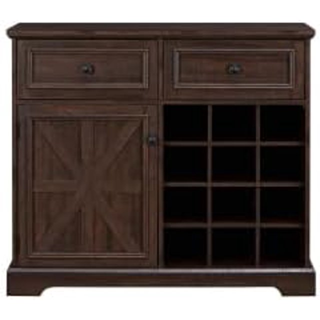 Farmhouse Buffet Cabinet with Storage Sideboard with 2 Drawers, Wine Bar Cabinet with Removable Wine Racks Storage Shelves, Liquor Coffee Bar Cupboard for Kitchen, Dining Room (Espresso)