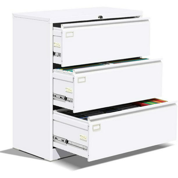 Suncrown 3 Drawer Lateral Metal File, White Lateral File Cabinet With Wheels
